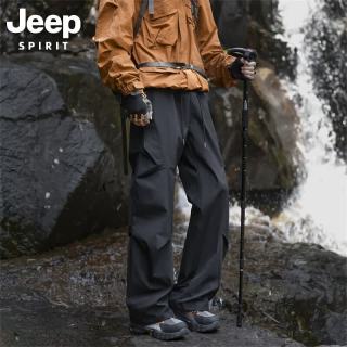JEEP SPIRIT 吉普冲锋裤男春秋季新款伞兵休闲裤子男宽松直筒工装长裤 黑色 常规 M (建议90-110斤)