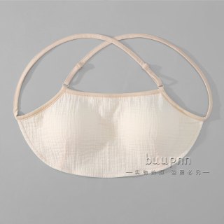 必菩 全棉双层纱一片式抹胸内衣美背吊带肚兜式露背文胸 米黄 L 75C,80A,80B,80C