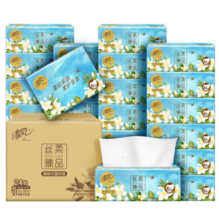 清风 花萃臻品系列抽纸 纸巾抽生活式花感纸 餐巾纸 4层 80抽*24包