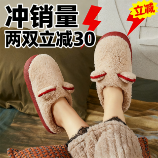 朴西 泰迪棉拖鞋秋冬季加绒加厚底防滑情侣居家居可爱踩屎感棉鞋女