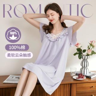 芬腾 方领蕾丝薄款睡裙