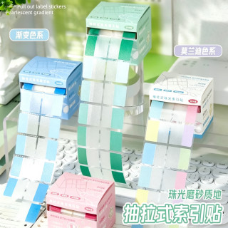 珺北 抽拉式珠光索引贴标签贴标记贴可书写透明ins风初中生引索 渐变粉 120贴/盒