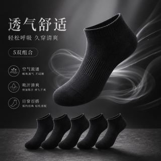 勋阳宇乐 10A抗菌袜子新疆棉四季中长筒袜 黑色 5双