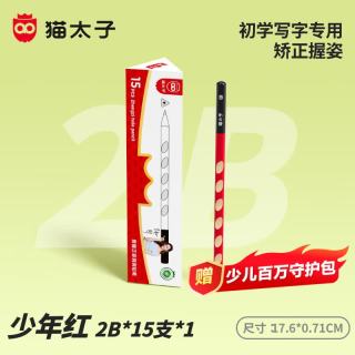 猫太子 2B洞洞铅笔小学生练字铅笔儿童正姿矫姿三角木杆沾顶易抓握无毒开学文具 15支2B红木