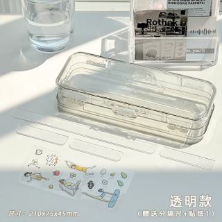 三年二班 透明笔盒半透明磨砂笔盒学生大容量爱可铅笔盒ins收纳盒办公简约收纳笔盒 透明款