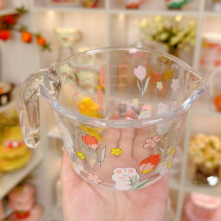 花与兔玻璃量杯带刻度家用牛奶食品级烘焙打蛋杯子计量水杯