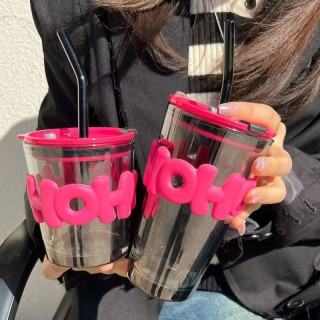 夏季创意ins高颜值吸管杯便携牛奶咖啡杯情侣水杯