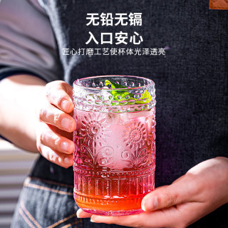 居家宣言 新款浮雕玻璃水杯大容量无铅果汁饮料杯复古咖啡杯