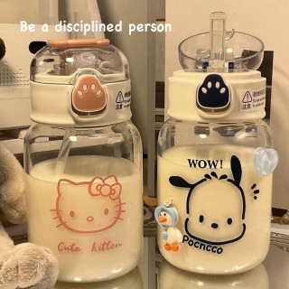 猫爪塑料杯子ins高颜值水杯女学生大容量耐摔带吸管杯便携随手杯