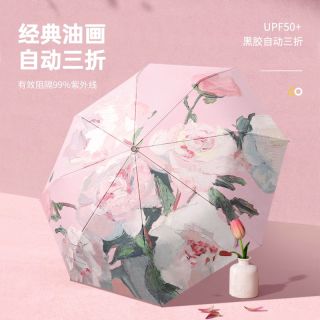 刘夫人 新款全自动折叠古风雨伞女学生遮阳防晒防紫外线晴雨两用伞