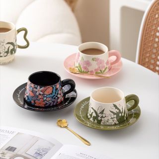 福花韵 复古原创设计陶瓷杯碟高级咖啡杯生日礼物送女客户杯子拿铁杯高颜