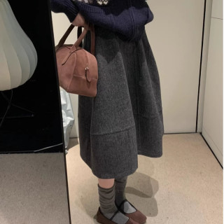 秋冬毛呢花苞裙显瘦宽松高腰百搭中长款A字半身裙网红款遮胯中裙