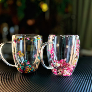 永生花双层隔热玻璃杯网红款水杯牛奶杯居家办公杯闺蜜杯耐热2只