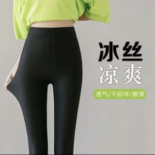 新款夏季薄款高腰休闲凉爽裤弹力显瘦外穿小黑裤透气冰丝