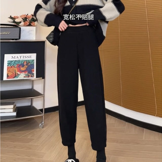 九分休闲萝卜裤女大码秋冬新款胖妹妹mm宽松显瘦黑色老爹哈伦裤子