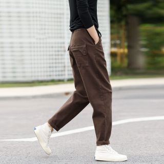 蓝步调 韩版爆款大码松紧腰工装裤2025春秋百搭宽松显瘦廓形女士休闲裤子