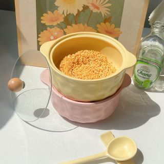 佰润居 日式泡面碗带盖学生宿舍泡面碗 陶瓷家用双耳带盖面碗汤碗