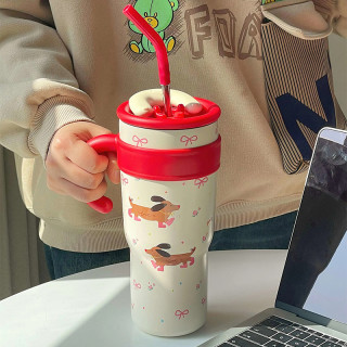 肆月 保温杯冰霸杯带吸管杯网红大容量便携学生少女心随身杯2824