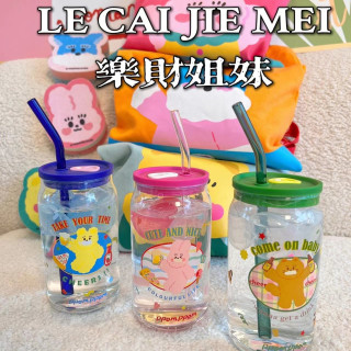 3點1刻 PPOM PPOM 卡通创意易拉罐杯彩色玻璃吸管杯 果汁杯
