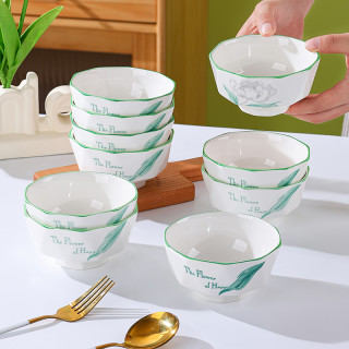 孟垣 茉莉花开4.5英寸钻石碗10个家用网红釉下彩陶瓷碗创意