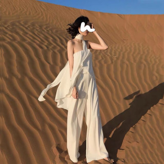 微风精灵~仙女飘逸连体裤白色简约气质显瘦时尚直筒高腰百搭