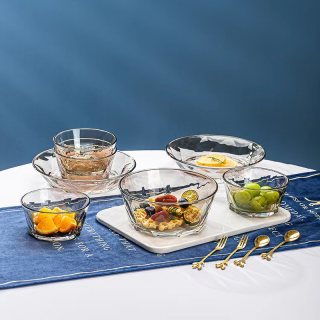 可美瑞特 北欧茶色玻璃沙拉碗盘11件套家用餐碗吃饭碗米饭碗轻奢