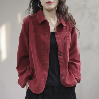灯芯绒长袖衬衫外套女2026早春新款文艺休闲时尚翻领衬衣洋气开衫
