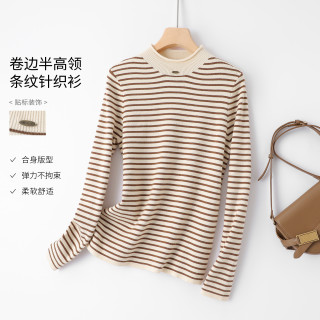 海谧 IHIMI/海谧2026冬新款女装百搭半高领条纹毛衣针织衫上衣