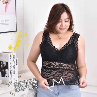 大码蕾丝性感带胸垫可拆卸背心吊带女蕾丝内搭背心美背女打底吊带