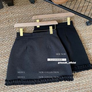 毛呢加厚蓬蓬裙短裙秋冬季新款高腰百搭A字裙木耳花边设计半身裙