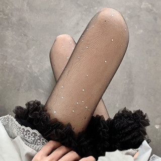 无品牌 薄闪光点点星星丝袜白色纯欲b银丝美腿黑丝美肤袜亮片丝袜