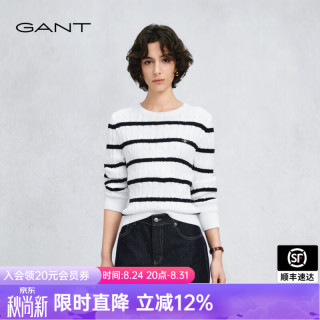 GANT 26春夏女士圆领条纹松弛慵懒随性休闲感针织衫 115-白色 M