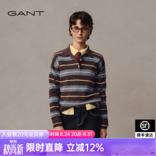 GANT 26秋冬女士复古针织条纹纯羊毛针织衫 265-蓝咖条纹 M