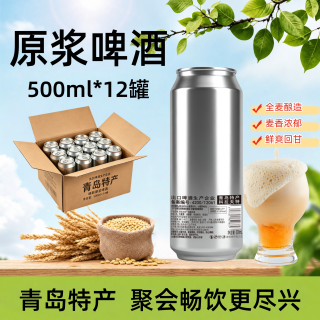 青岛原产地原浆500ml*12罐精酿啤酒全麦德式酿造全麦发酵国产箱