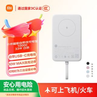 小米 WPB1007MI 磁吸自带线充电宝 白色 10000mAh 33W MAX