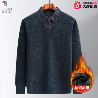 啄木鸟 冬季男士打底假两件针织衫中老年毛衣大码