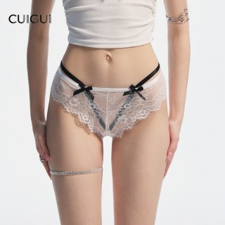 翠闺 「CG」性感蕾丝高腰绑带穿搭薄款三角裤女纯欲挂腰外露棉裆内裤女