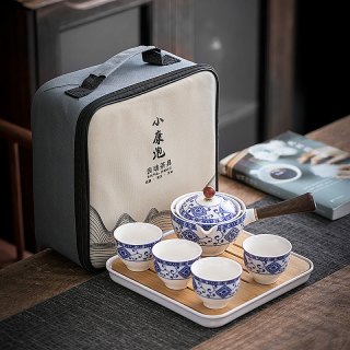 琨德逍遥泡旅行茶具套装可收纳便携包一壶四杯配茶盘懒人功夫茶具