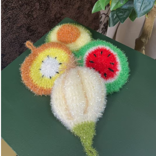 不粘锅刷锅神器家族l纯手编百洁布（大蒜猕猴桃西瓜牛油果组合4个）