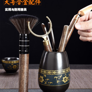 六晋 如意六君子 黑檀木茶夹茶针茶勺茶刷茶道零配泡茶工具套装