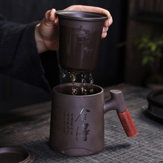 紫砂杯内胆过滤茶水分离泡茶壶杯男士办公带盖杯陶瓷杯子茶具水杯