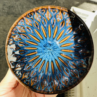 今丰唐 陶瓷大号手工家用斗笠杯蓝孔雀杯窑变100ml口径9.4高4.8