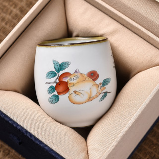 狂器创意汝窑猫咪茶杯陶瓷开片可养品茗杯单杯家用待客功夫主人杯