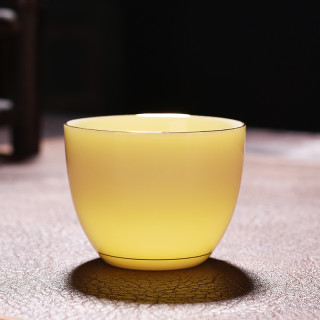 仁坤 羊脂玉宝石黄茶杯功夫茶杯家用品茗杯单个人专用茶盏碗主人杯