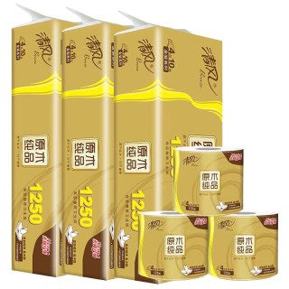 清风 卷纸家用卫生纸有芯卷筒纸厕纸1250克4层家庭实惠装纸巾手纸
