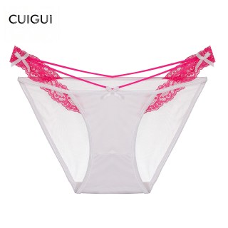 翠闺 「CG」冰感好看蕾丝内裤女新款小心机交叉露腰网纱粉嫩三角内裤