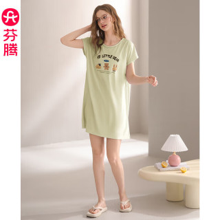 芬腾 FX26921059 女士夏季薄款短袖睡裙 果绿 XL