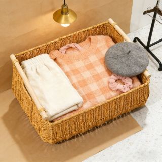 复古仿藤编织浅咖色大容量脏衣篓浴室收纳篮脏衣桶家用