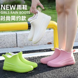 时尚短筒雨鞋女耐磨休闲胶鞋厨房食堂雨靴鞋水鞋加绒加厚防水防滑