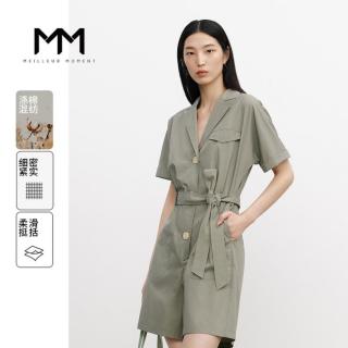 Meilleur moment MM麦檬商场同款夏棉质军绿色设计感连体短裤女